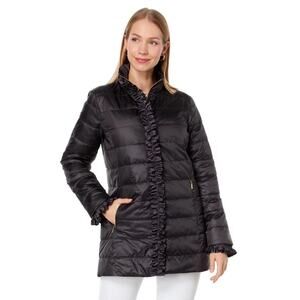 NWT Lilly Pulitzer Doria Black Down Puffer Jacket Size 14 Lightweight Coat